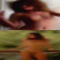 Naked woman pooping